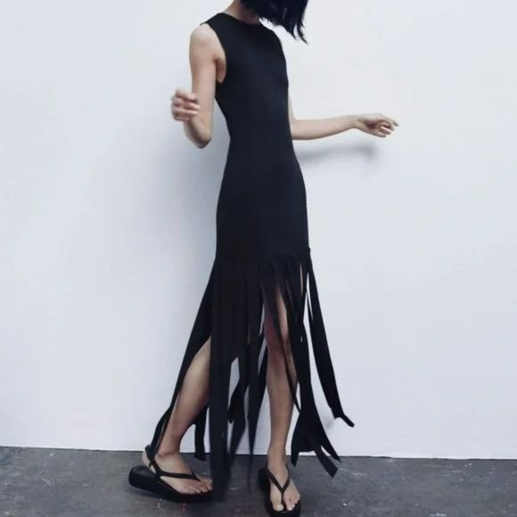 RARE ZARA LONG FRINGED DRESS - Picture 7 of 11